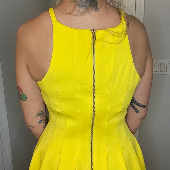 Calvin Klein Yellow Pleated Skater Dress with High Neckline - Picture 11 of 14